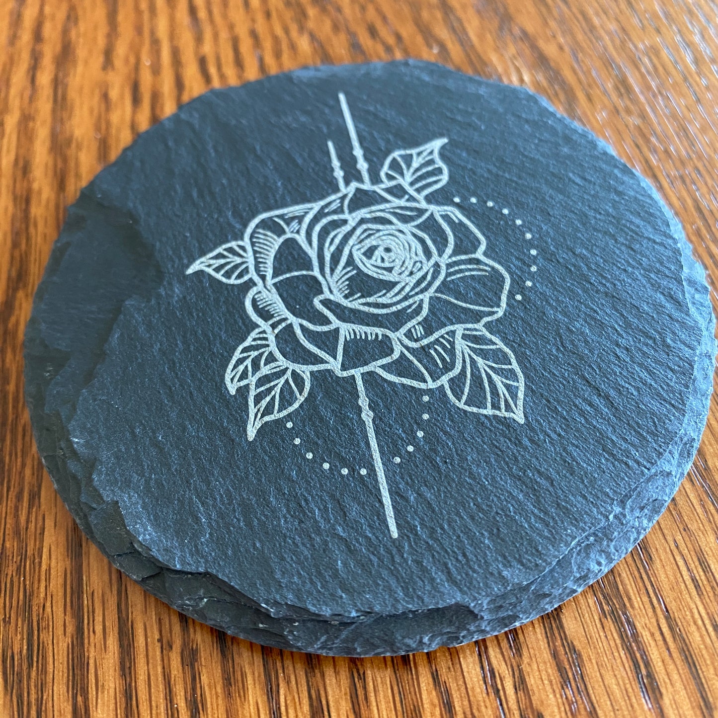 Rose Coaster - Laser-Engraved Slate