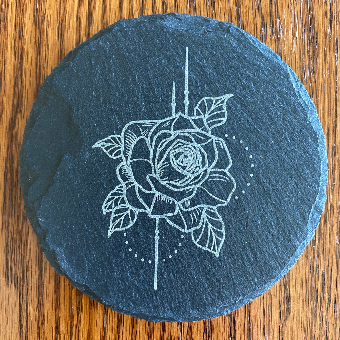 Rose Coaster - Laser-Engraved Slate