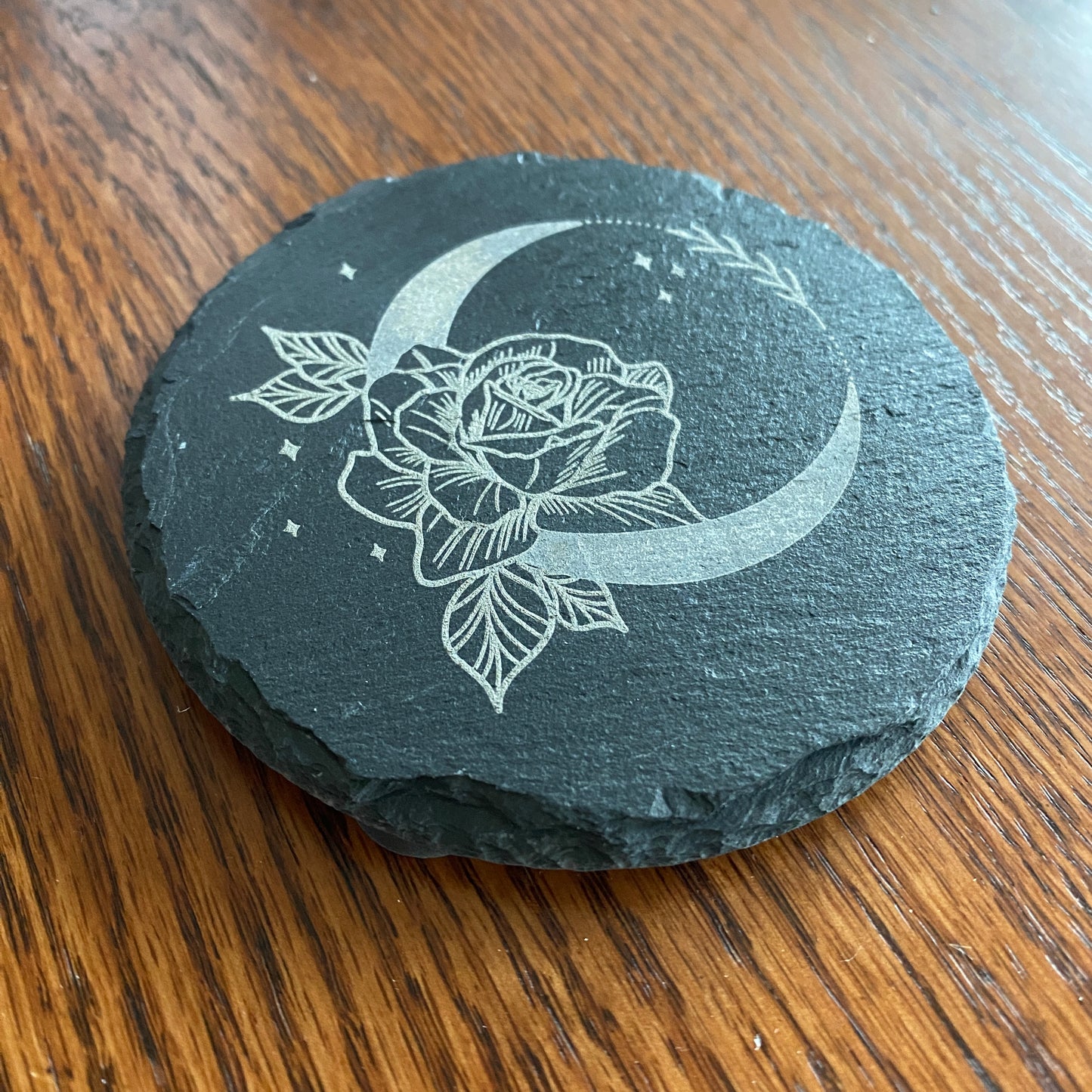 Rose Coaster - Laser-Engraved Slate