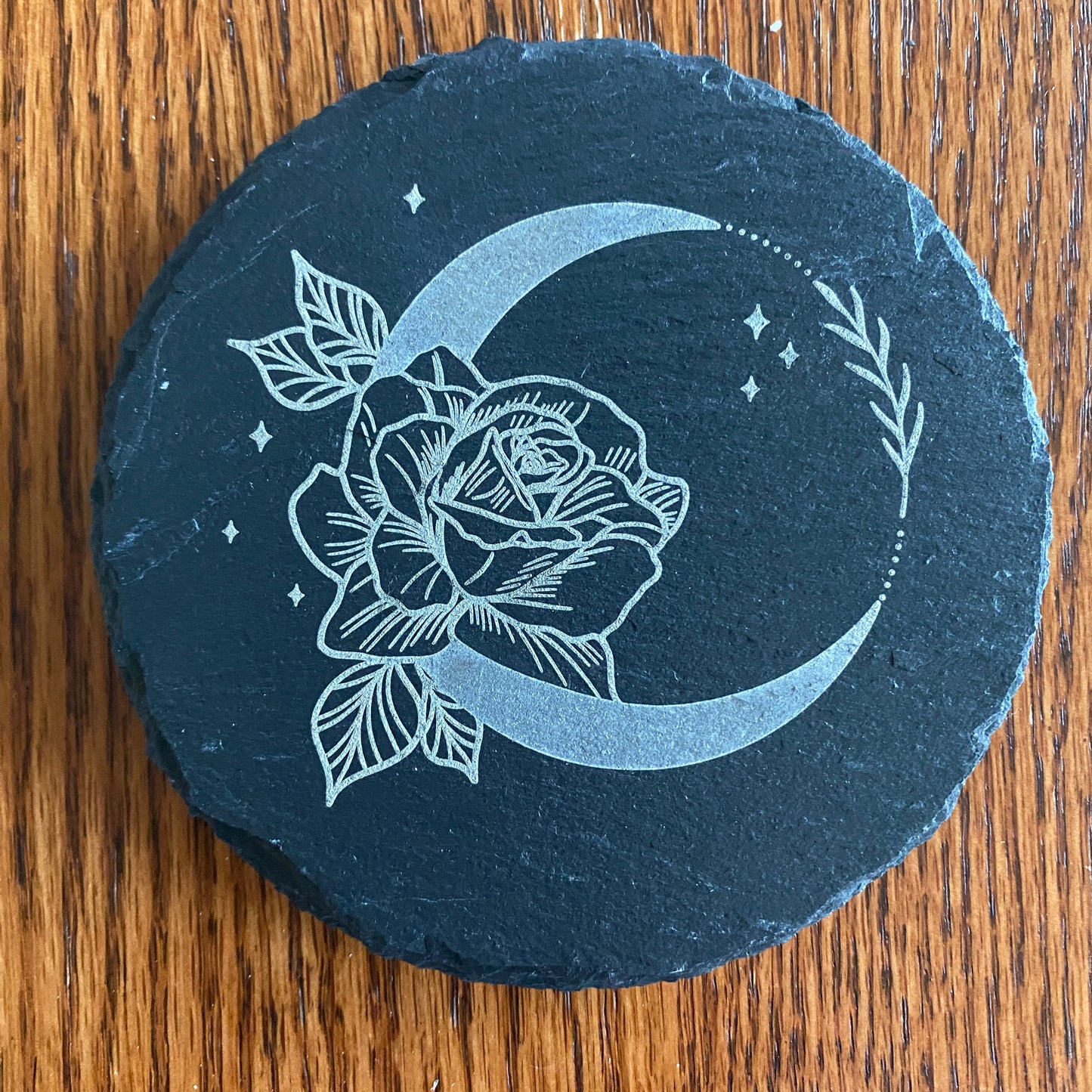 Rose Coaster - Laser-Engraved Slate