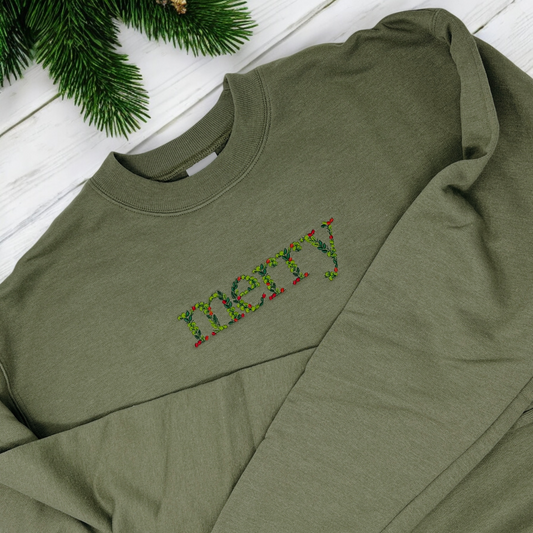 Embroidered Merry Holiday Sweatshirt