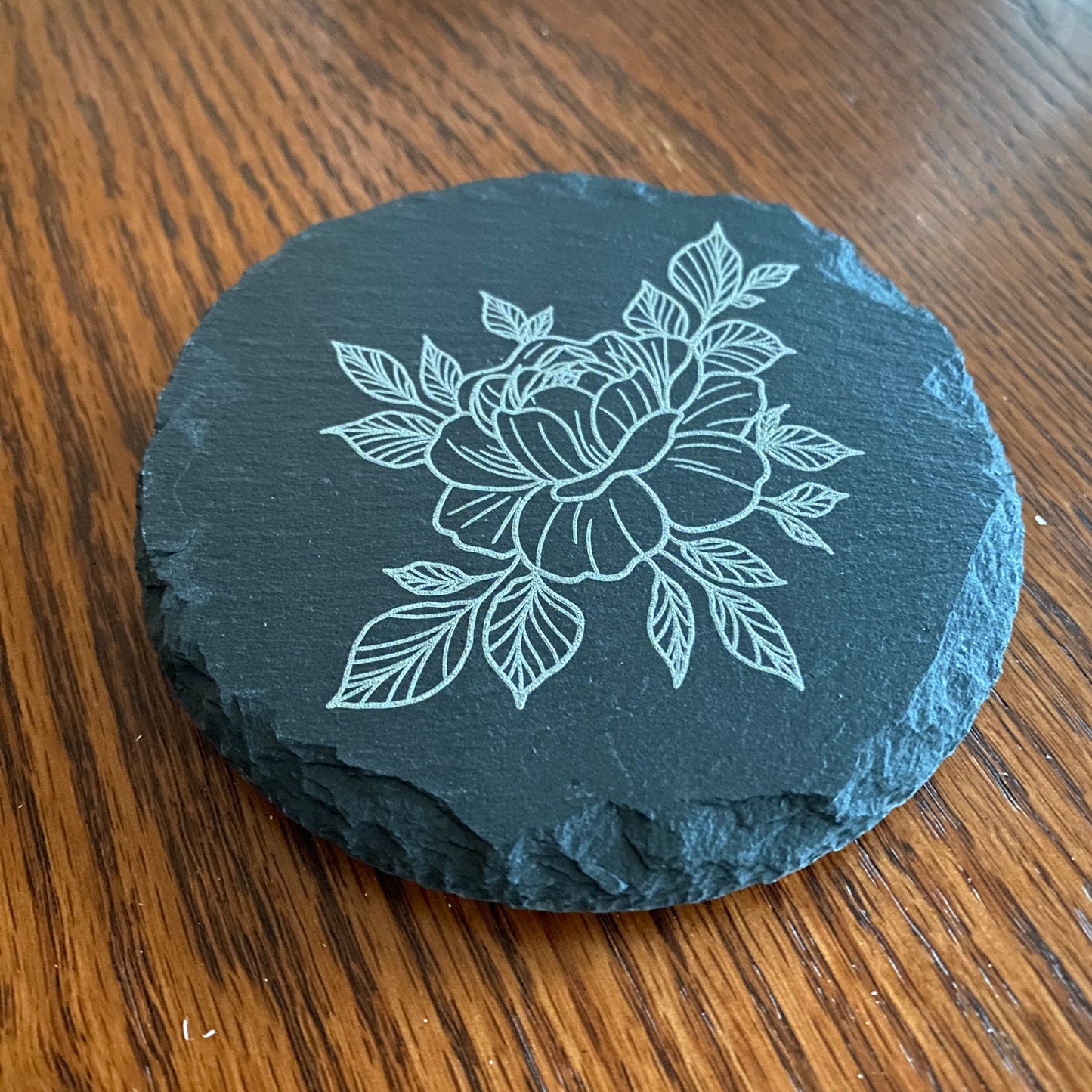 Rose Coaster - Laser-Engraved Slate