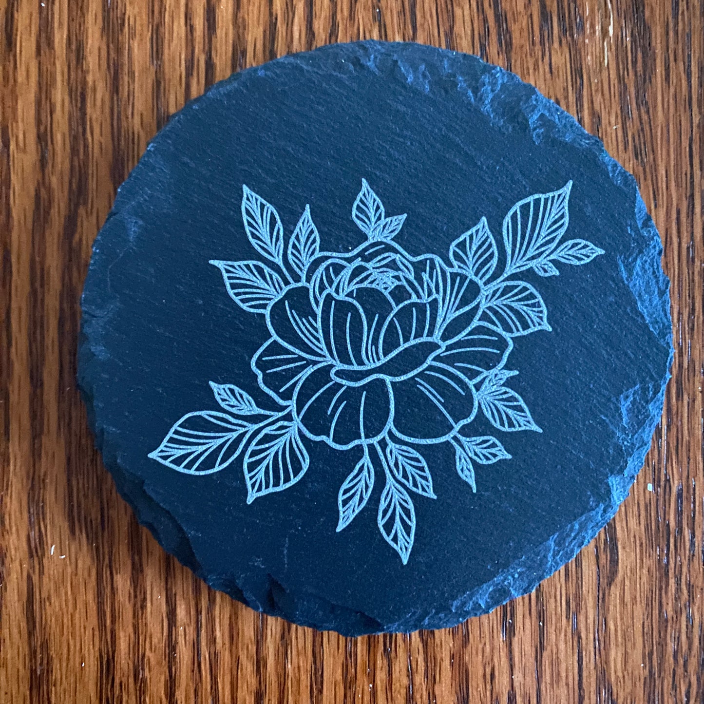 Rose Coaster - Laser-Engraved Slate