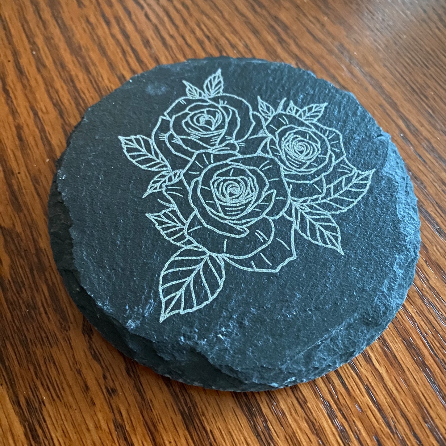 Rose Coaster - Laser-Engraved Slate