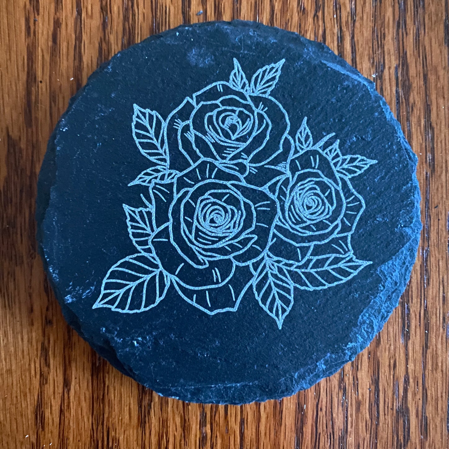 Rose Coaster - Laser-Engraved Slate